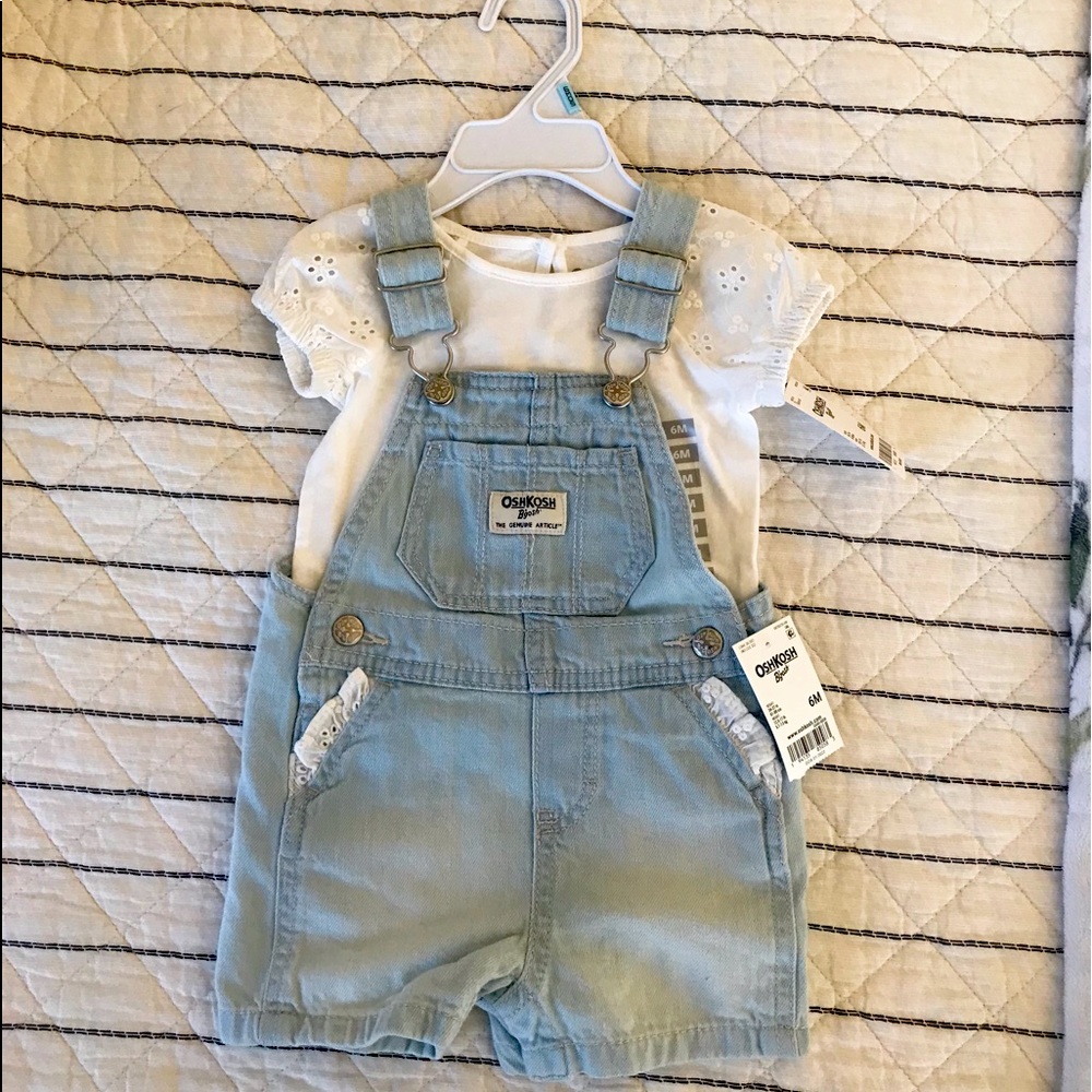 Summer Sale!☀️🌺 Oshkosh B’Gosh 6M White Lace Onesie Overall Shorts Girl Set NWT